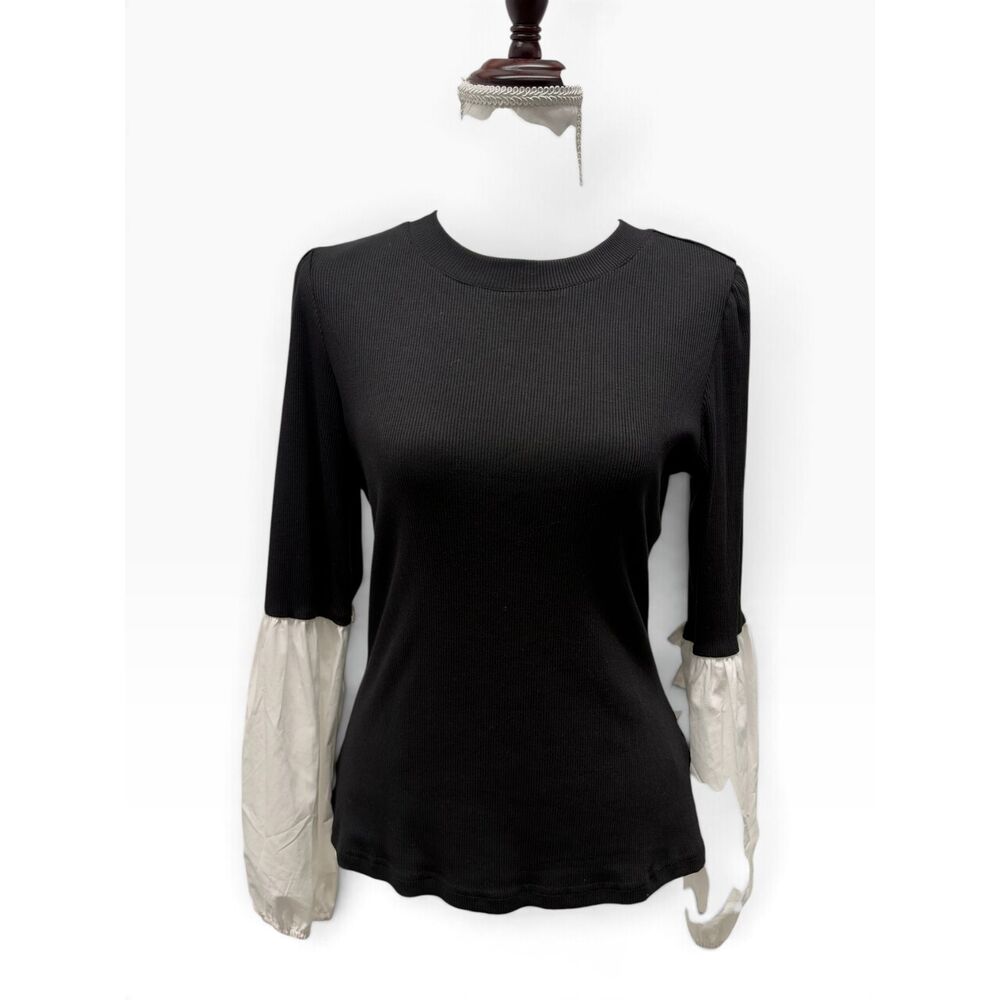 CeCe Mixed Media Balloon Sleeve Sweater